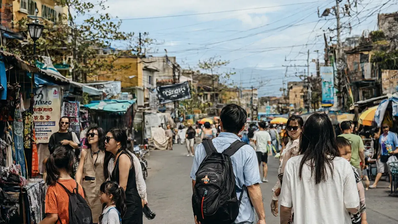 캐리어 옆에 우산과 겉옷, 모기 기피제, 멀티 어댑터를 펼쳐 놓은 모습